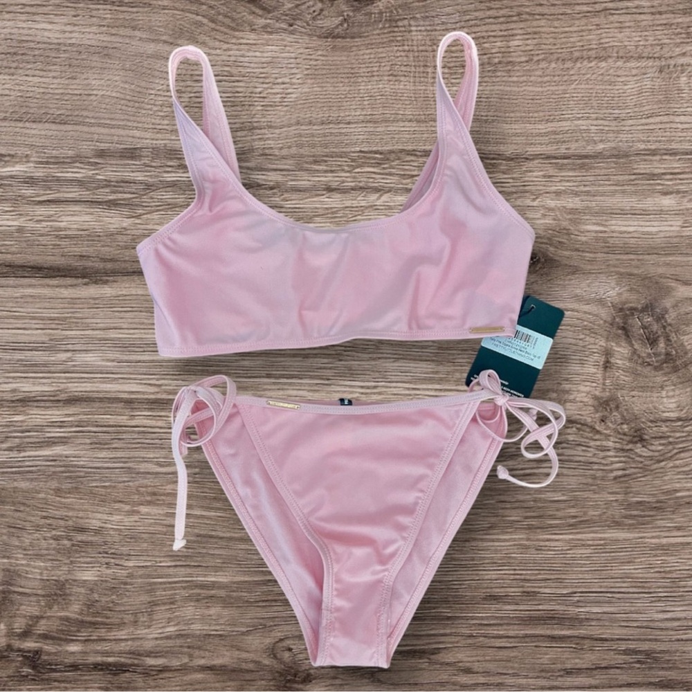 PrettyLittleThing Baby Pink Bikini Set Side Tie Size 6 NWT